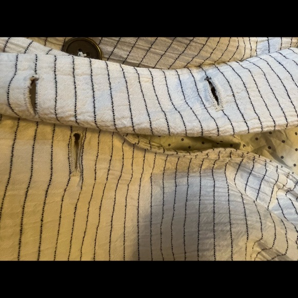 Anthropologie Cartonnier Women's White Double Breasted Striped Blazer Jacket - Picture 12 of 13